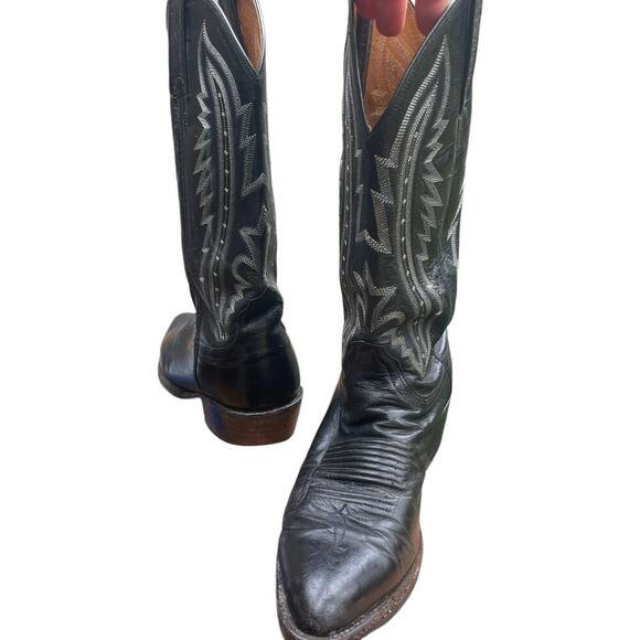 Lucchese 2000 Black Leather Cowboy Boots Snip Toe Mens 8 D main image 7